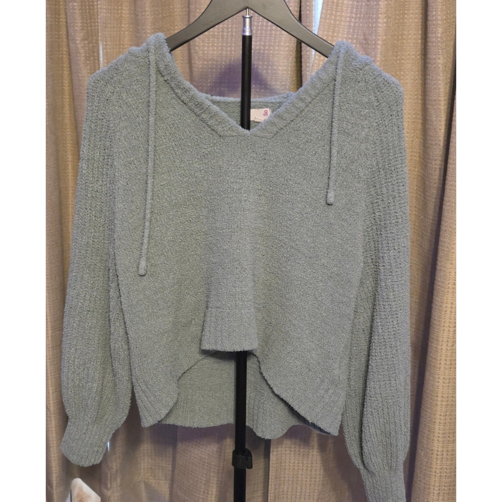So Pullover Cropped Fuzzy Hoodie Women's Size Small Green